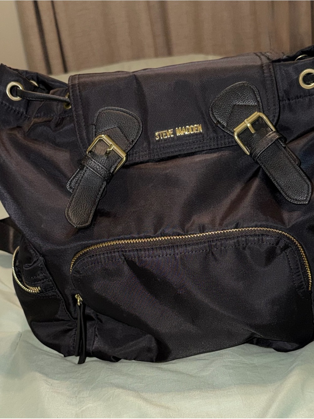 Steve Madden Black Nylon Buckle Tote Bag/Backpack